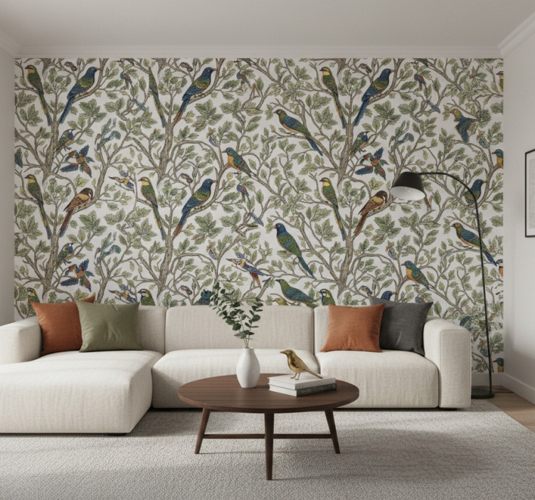 Wallpaper of a tree birds in forest - TenStickers