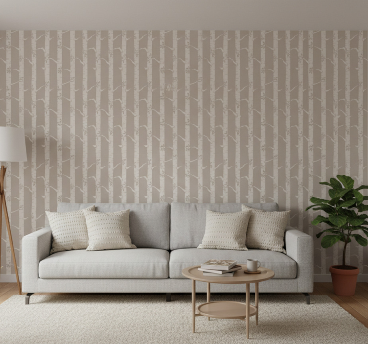 Wallpaper of a tree in a thin scandinavian pattern - TenStickers