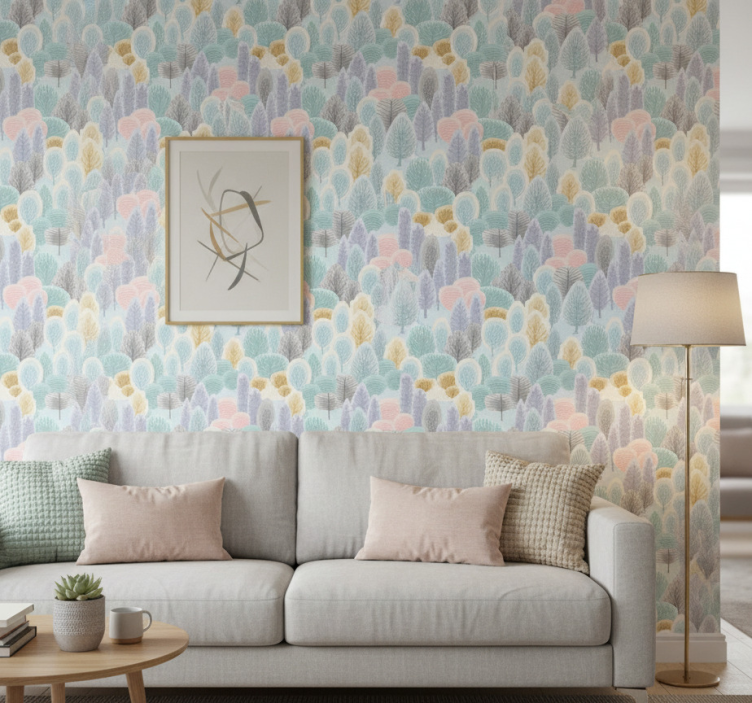 Wallpaper of a tree in pastel forest design - TenStickers