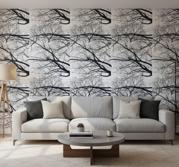 Wallpaper of a tree in white and gray - TenStickers