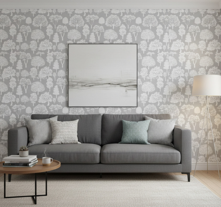 Wallpaper of a tree in white and grey - TenStickers