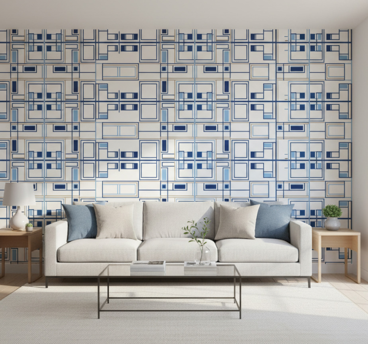 Wallpaper squares geometric blue shapes - TenStickers