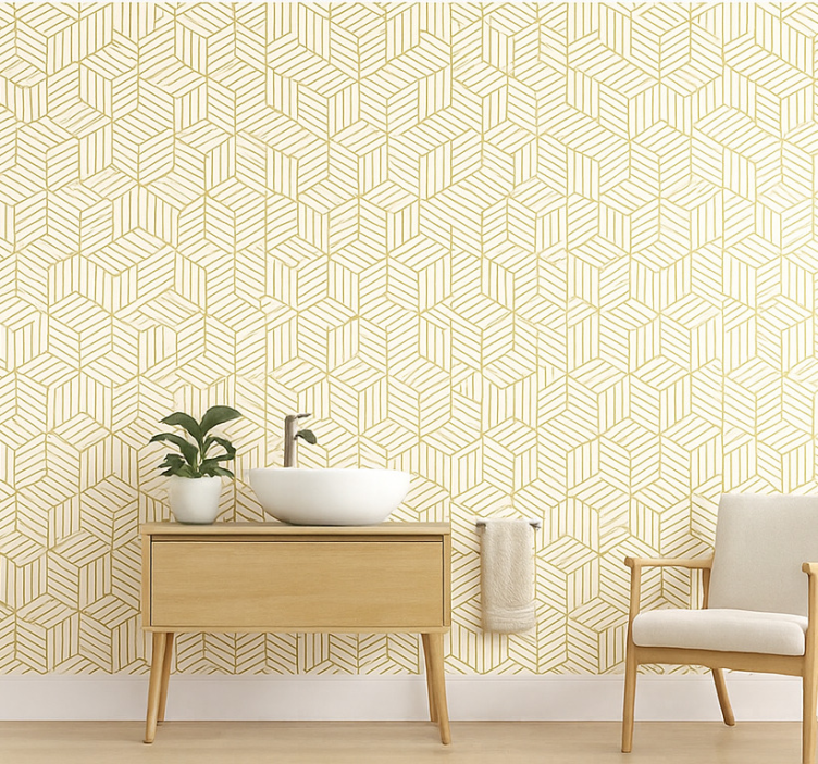 Wallpaper squares gold foil geometric cubes - TenStickers