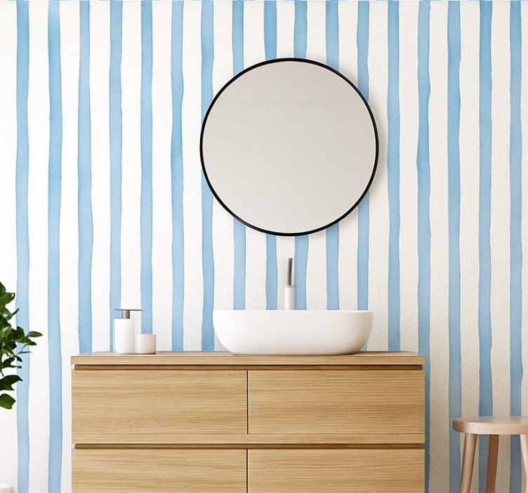 Wallpaper vertically striped blue watercolor stripes - TenStickers