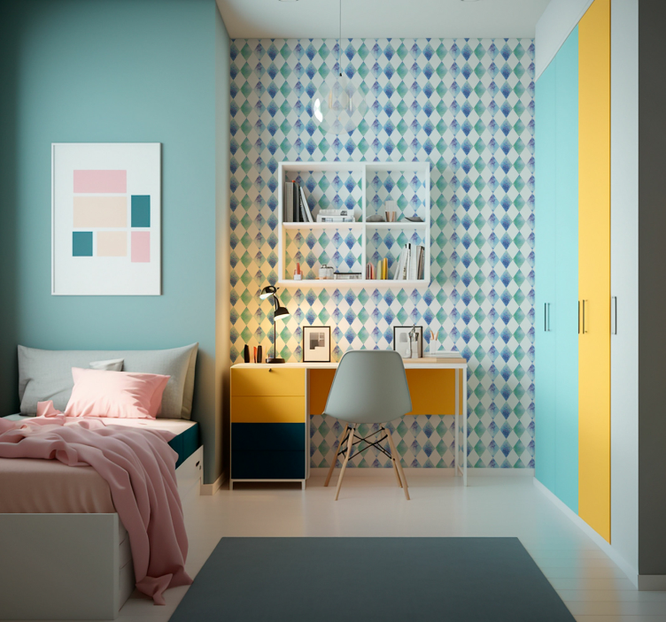 Watercolor Harlequin Pattern Textured Wallpaper - TenStickers