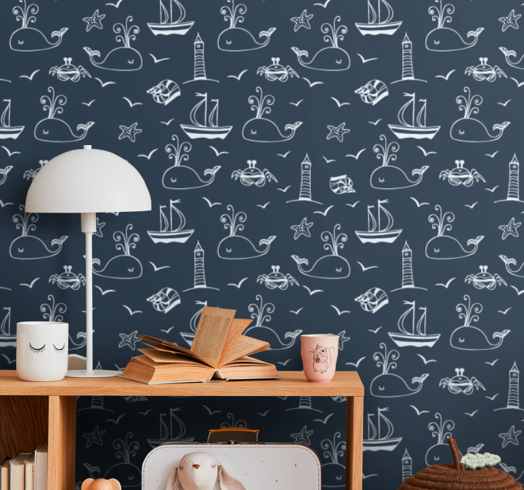 Whale  nautical scene fishes wallpaper - TenStickers
