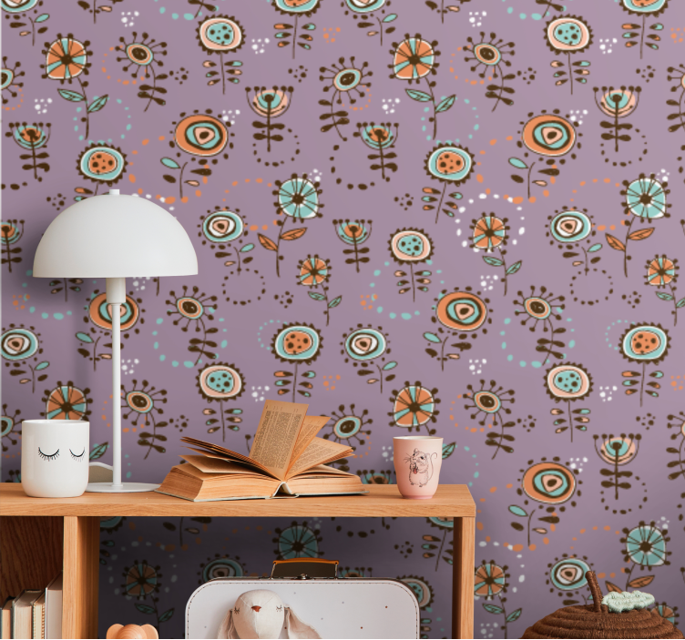 Folk art patch flowers wallpaper - TenStickers