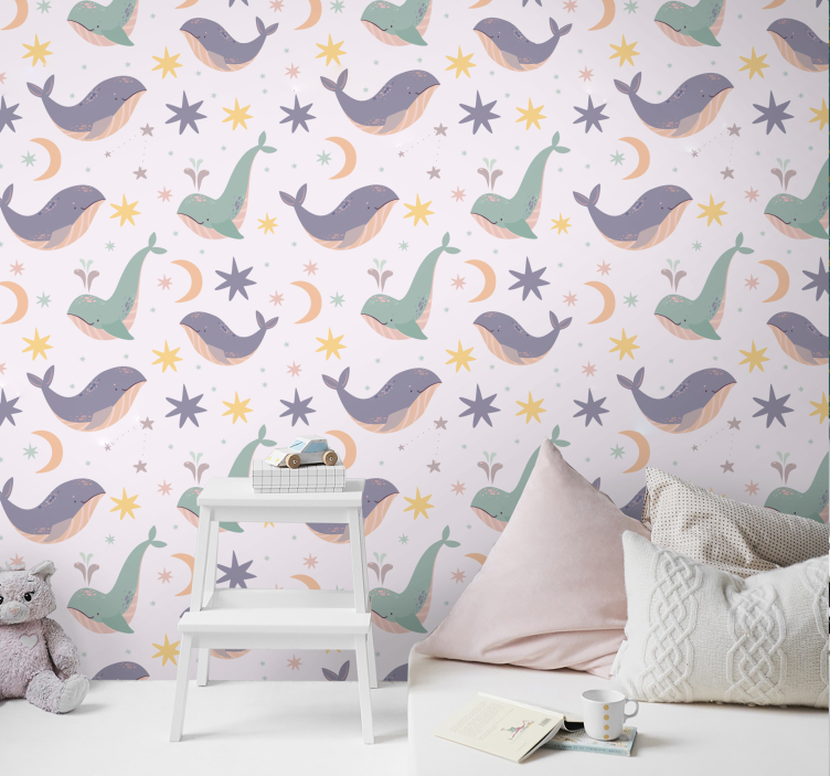Whimsical Whale Patterns animals wallpaper - TenStickers