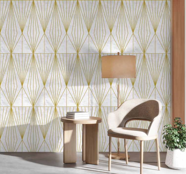 White And Gold Triangles Living Room Wallpaper - TenStickers