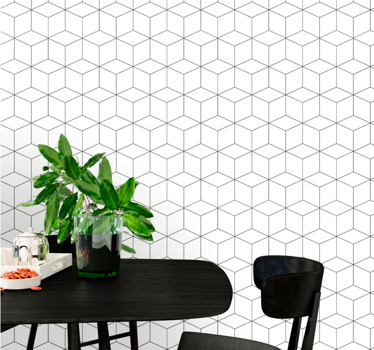 White hexagonal motif geometric wallpaper - TenStickers