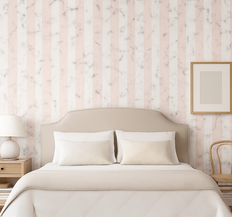 White stripped marble master bedroom wallpaper - TenStickers