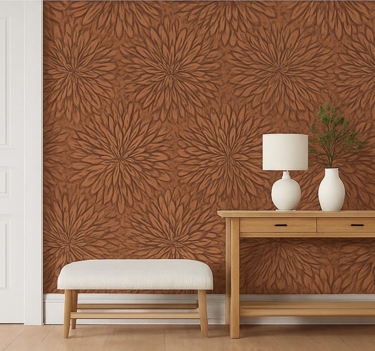 Wood effect wallpaper modern coral bloom burst - TenStickers