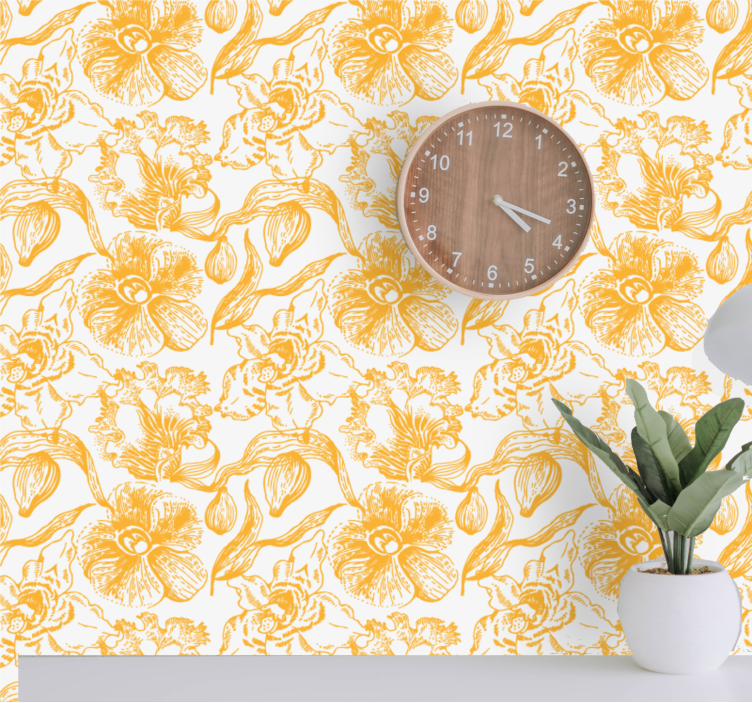 Yellow vintage pattern flowers wallpaper - TenStickers
