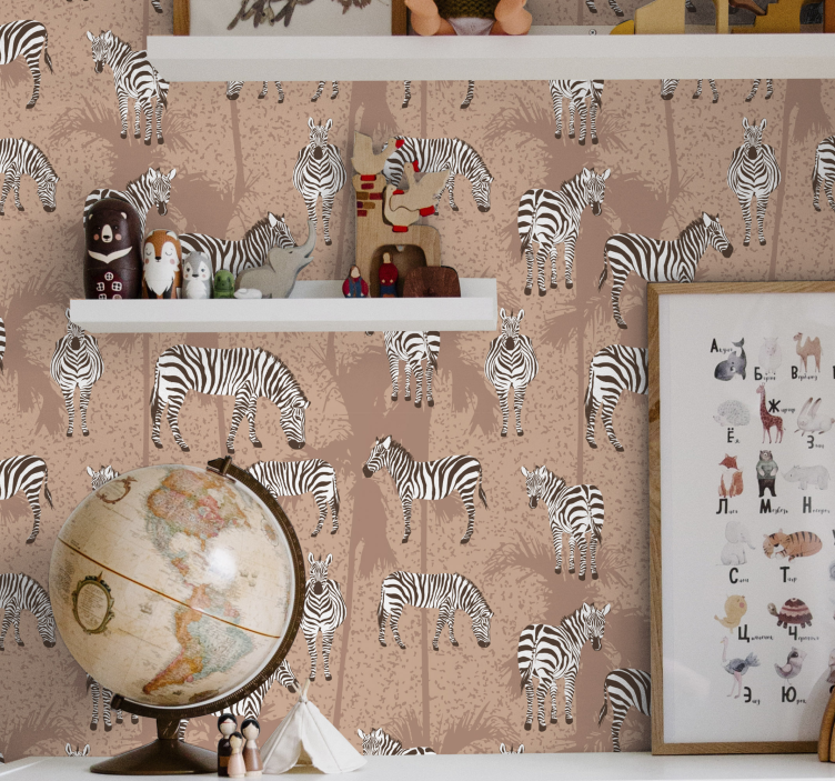 Brown typical pattern wallpaper zebras - TenStickers