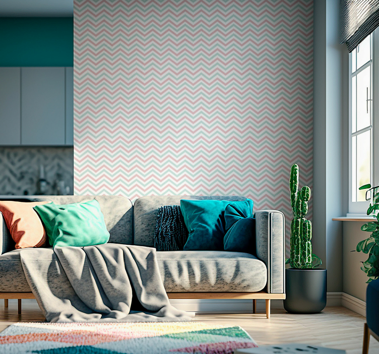 Stripe wallpaper Zigzag pastel colors Living room - TenStickers