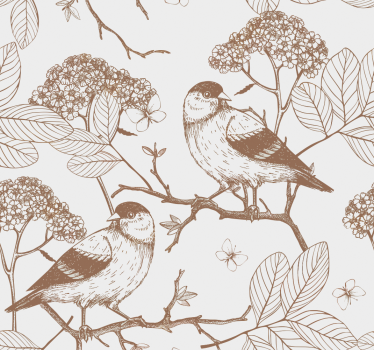 Birds Branches Ornament birds in wallpaper - TenStickers