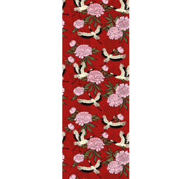 White birds on red tropical pattern Wallpaper for bedroom - TenStickers