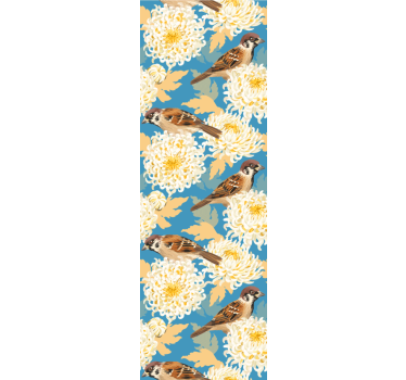 Chrysanthemum Sparrows birds in wallpaper - TenStickers