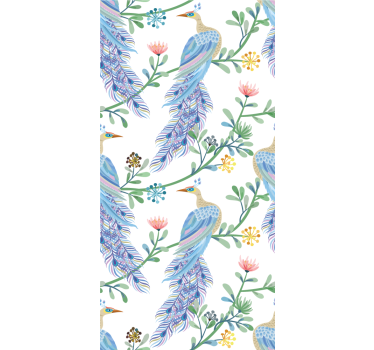 Elegant blue feathered motif birds in wallpaper - TenStickers
