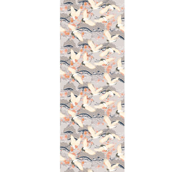 Flying cranes pattern birds in wallpaper - TenStickers