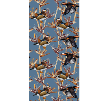 Colorful motif with branches birds in wallpaper - TenStickers