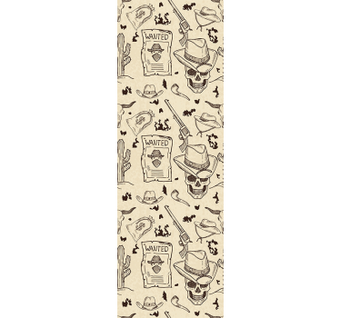 Cowboy wanted skull design retro wallpaper - TenStickers