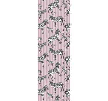 Pink animal motif wallpaper zebras - TenStickers