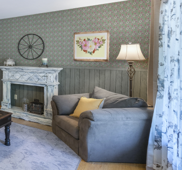 Green wood and flowers Classic Wallpaper patterns - TenStickers