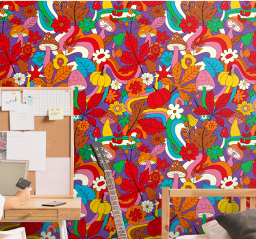 Flower power retro pattern Retro Wallpaper - TenStickers