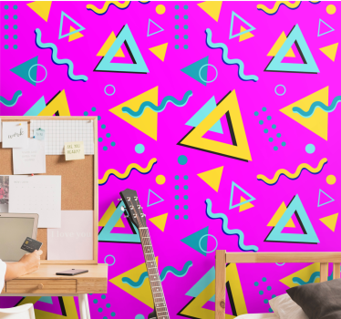 Retro pink pattern triangles wallpaper - TenStickers