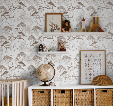 Birds Branches Ornament birds in wallpaper - TenStickers