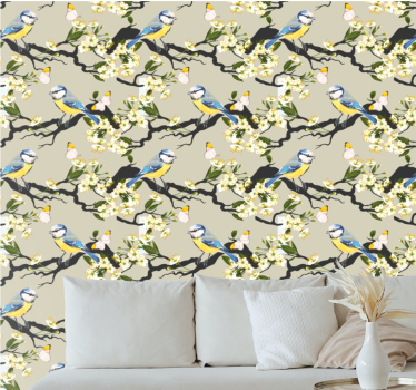 Blue Tit Branches birds in wallpaper - TenStickers