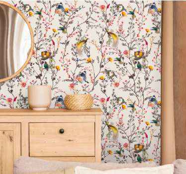 Colorful beige pattern birds in wallpaper - TenStickers