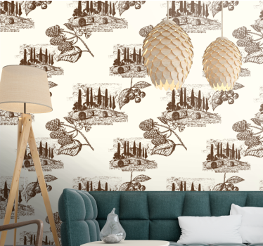 Cypress Landscape Pattern rustic wallpaper - TenStickers