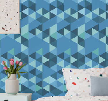 Blue small figures geometric wallpaper - TenStickers