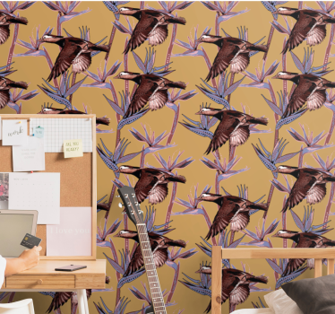 Flocking tropical motif birds in wallpaper - TenStickers
