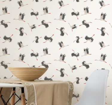 Flying Storks birds in wallpaper - TenStickers