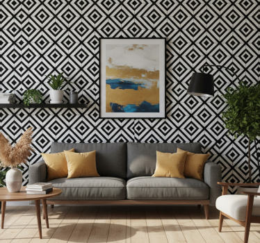 Geometric wallpaper black and white diamonds - TenStickers