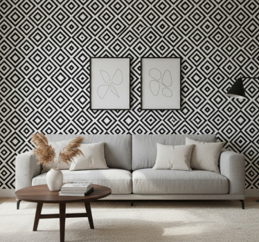 Geometric wallpaper in black and white - TenStickers