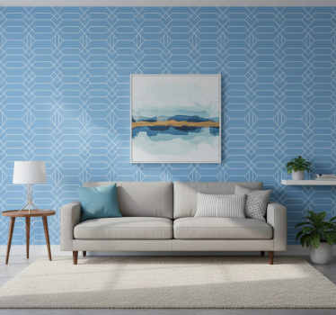 Geometric wallpaper in blue line design - TenStickers