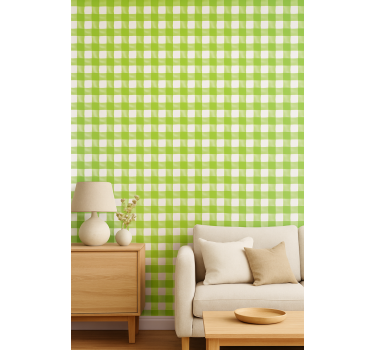 Geometric wallpaper in green checked plaid design - TenStickers