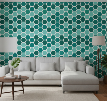 Geometric wallpaper in green honeycomb motif - TenStickers