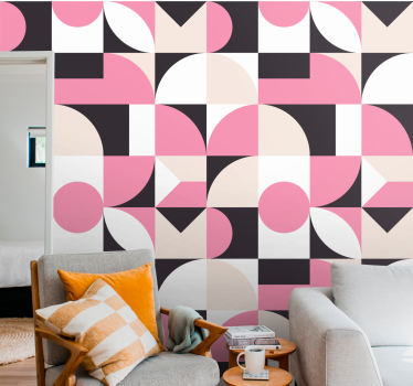 Geometric wallpaper modern pink and black pattern - TenStickers