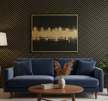 Geometric wallpaper with golden chevron pattern - TenStickers