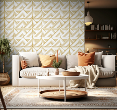 Modern golden geometric lines living room wall mural  - TenStickers