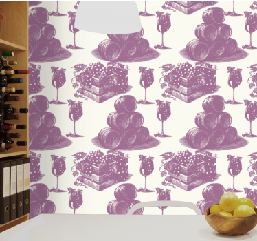 Rustic wallpaper grapes and barrels design - TenStickers
