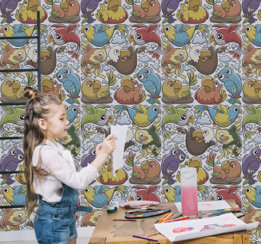 Playful Parrot Pattern birds in wallpaper - TenStickers
