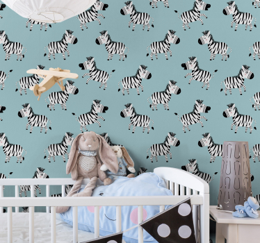 Blue pattern for kids wallpaper zebras - TenStickers