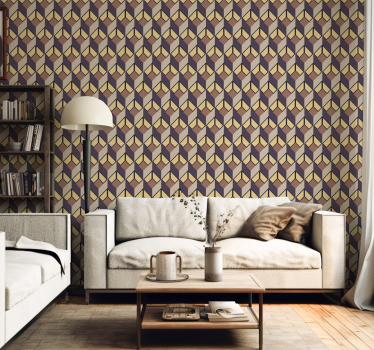 Retro geometric pattern grey living room wallpaper mural - TenStickers