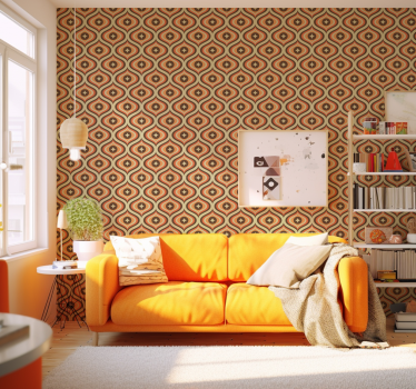 Retro orange and brown design front room wallpaper art - TenStickers